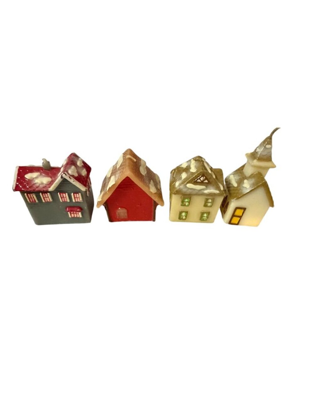 Vintage 1980s Russ Berrie Christmas Village House Candles Set of 4 Style 2294 Ma - Picture 2 of 6